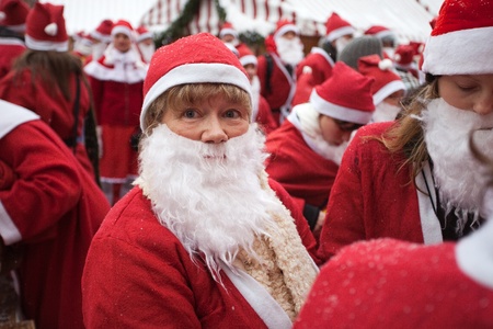 RIGA, LATVIA - DECEMBER 12: Participants of the third annual Santas Fun Run & Walk in Riga, Latvia, 12 December, 2010のeditorial素材