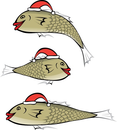 Fish with red lips wearing the Christmas capのイラスト素材