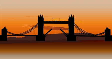 London Tower Bridge with orange sunset sky, London, UK. のイラスト素材