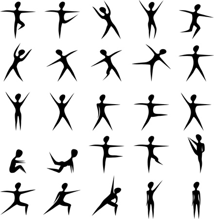 Set of stylized fitness women exercise silhouettesのイラスト素材