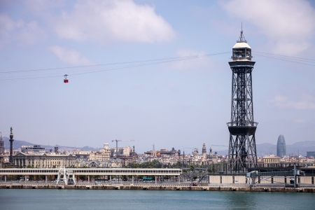 Montjuic Cable Car tower, Barcelona port, Spainの写真素材