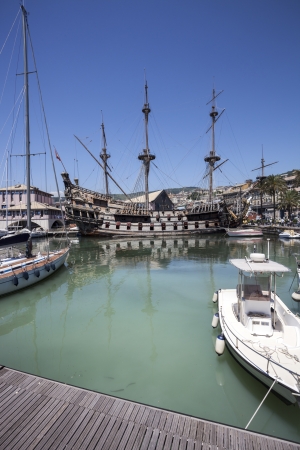 GENOA, ITALY - June 16  Replica of a 17th-century Spanish galleon on June 16, 2012, Genoa, Italy  The Neptune was used in 1985 for Roman Polanskiのeditorial素材