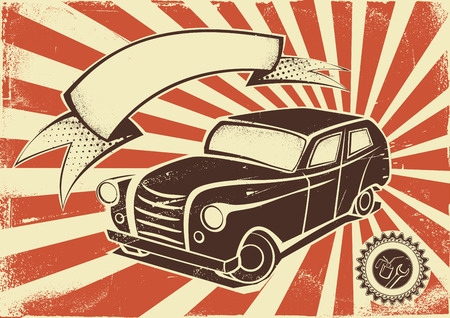 Vintage car advertisement poster. Vector templateのイラスト素材
