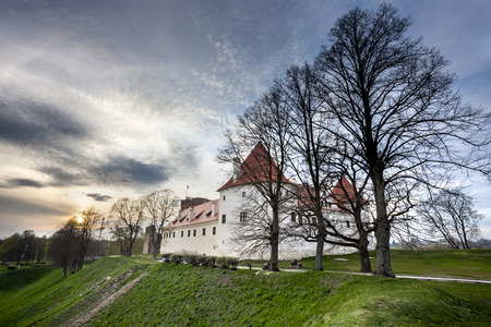 Bauska castle restored part during sunset time. HDR imageのeditorial素材