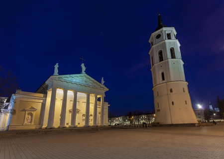 The Cathedral Square in central Vilnius during twilight time Lithuania Europeの写真素材