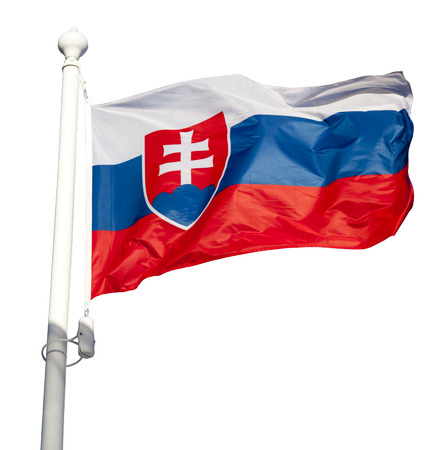 Waving flag of Slovakia isolated on white background with clipping pathの写真素材
