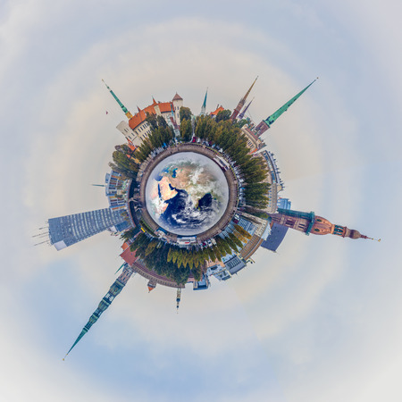 Riga old town skyline view from above, 360 degree miniplanet (Elements of this image furnished by...