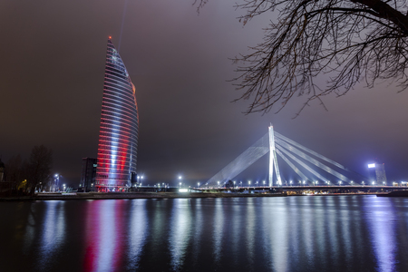 RIGA, LATVIA - NOVEMBER 16, 2014: The light festival Staro Riga (Beaming Riga) celebrating 96th of independence day of Republic of Latvia.のeditorial素材