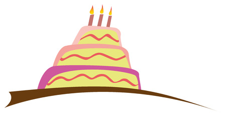 Large Birthday cake with three candles. Vector illustration