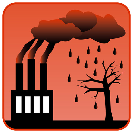 Environment Polluting Factory with three chimneys generating toxic air pollution and Acid Rain. Vector illustrationの写真素材