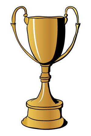 Gold Winners Trophy Cup. Hand drawn vector illustration with black contoursの写真素材