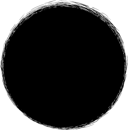 Black hand drawn circle with small scribble strokes outside border. Vector design elementの写真素材