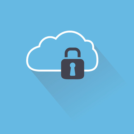 Secure digital computing or data storage cloud with lock. Vector illustrationのイラスト素材