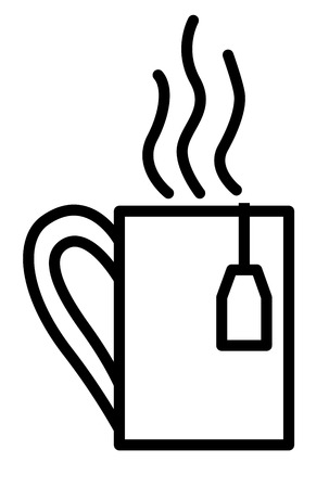 Steamy Tea Cup with teabag label Thin Line Linear Icon. Vector illustrationの写真素材