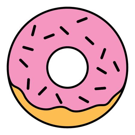 Pink glazed ring doughnut with sprinkles. Thin line linear vector illustrationの写真素材
