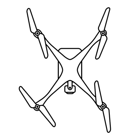 Modern Quadcopter drone with camera top view. Thin line linear illustrationのイラスト素材