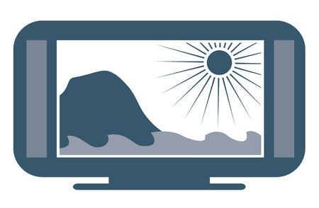 Wide screen flatscreen 4k TV with ocean scenery. Vector illustrationのイラスト素材