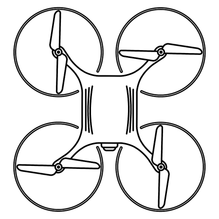 Modern Quad copter drone with camera top view. Thin line linear illustrationの写真素材