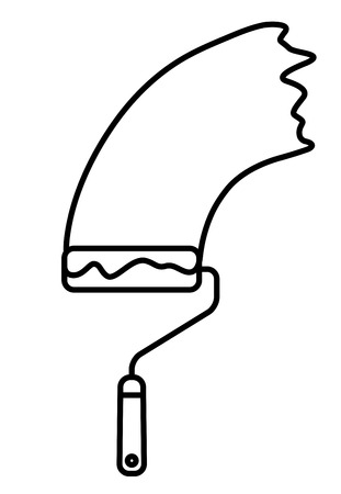 Paint Roller with paint trace. Linear thin line vector illustrationのイラスト素材