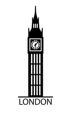 London Big Ben watchtower thin line linear flat illustrationの写真素材