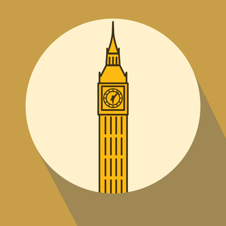London Big Ben watchtower thin line linear flat illustrationの写真素材