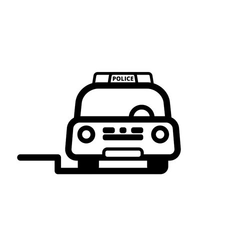 Front view of Blue Police Car with red and blue beacon on roof. Linear vector illustration with editable line.のイラスト素材