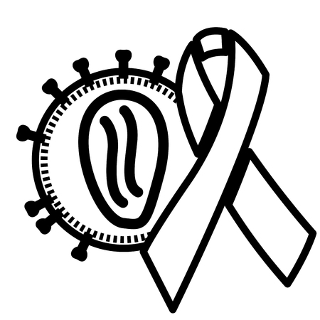 HIV virus with AIDS awareness ribbon in front it. Linear vector illustration.のイラスト素材