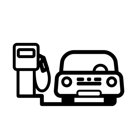 Passenger Car at fuel pump in gas station. Linear vector illustration with editable line.の写真素材
