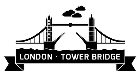 Silhouette London Tower Bridge as seen from River Thames. Linear vector illustrationのイラスト素材