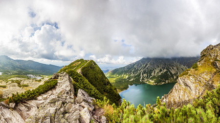 View from Krab to Czarny Staw Gasienicowy in Tatra Mountains, Poland, Europeの写真素材
