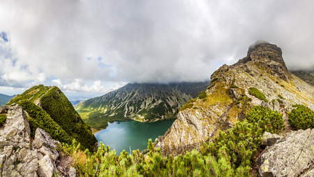 View from Krab to Czarny Staw Gasienicowy in Tatra Mountains, Poland, Europeの写真素材
