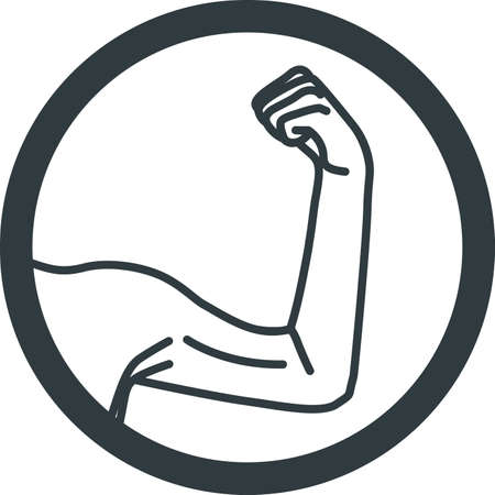 Weak male arms with flexed biceps muscles. Linear vector illustrationのイラスト素材