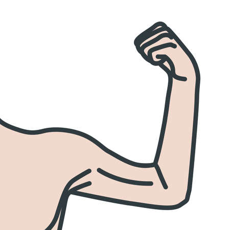 Weak male arms with flexed biceps muscles. Linear vector illustrationのイラスト素材