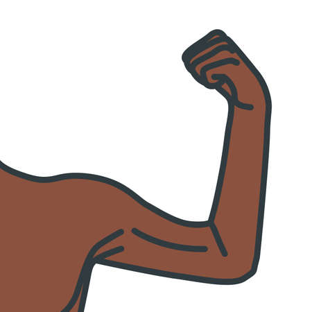 Weak male arms with flexed biceps muscles. Linear vector illustrationのイラスト素材