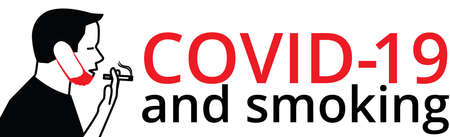 Young male with protective face mask smoking cigaretteのイラスト素材