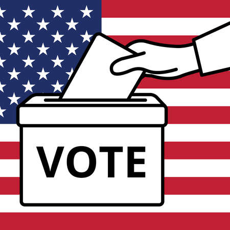 Voters hand putting envelope in ballot boxのイラスト素材