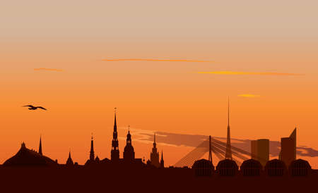 Riga Old Town Skyline during sunset timeのイラスト素材