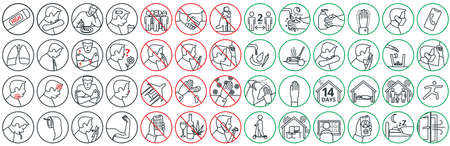 Coronavirus disease COVID-19 symptoms and Basic protective measures COVID-19のイラスト素材