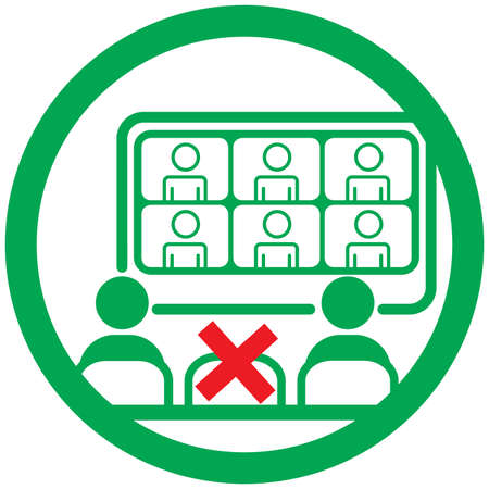 Office employees at hybrid meeting maintaining social distance during covid 19 disease pandemiaのイラスト素材