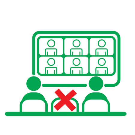 Office employees at hybrid meeting maintaining social distance during covid 19 disease pandemiaのイラスト素材