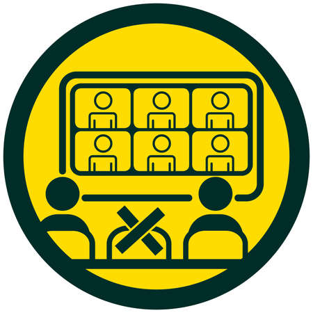Office employees at hybrid meeting maintaining social distance during covid 19 disease pandemiaのイラスト素材