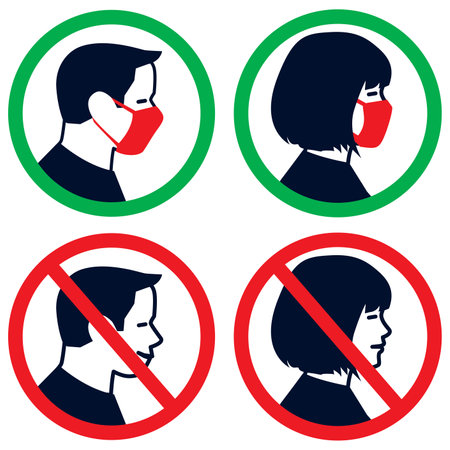 Face mask required sign. Protective measures against coronavirus disease COVID-19のイラスト素材