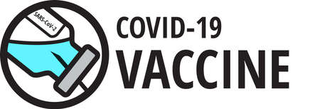 Coronavirus Covid-19 vaccine bottle and syringe signのイラスト素材