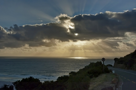 Sunset over the Atlantic from Chapman s Peak Drive  Table Mountain National Park, Cape town の写真素材
