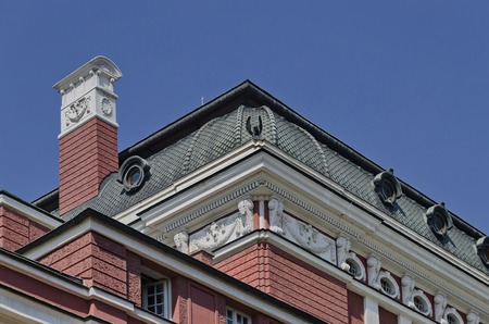Fragment of upper part of Public theatre building in Sofia, Bulgariaのeditorial素材