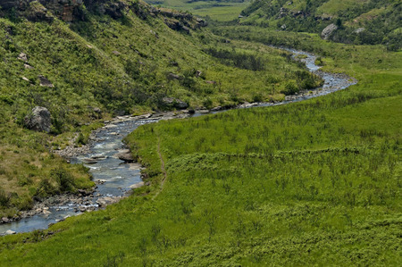 River and rocks in Giants Castle KwaZulu-Natal nature reserve, Drakensberg South Africaの写真素材