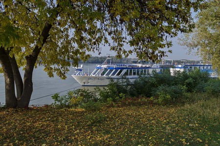 Passenger cruise ship in Ruse port at Danube river, Bulgariaのeditorial素材