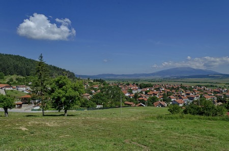 View from village Belchin to Vitosha mountainの写真素材