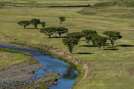 River in the valley of Drakensberg mountain, South Africaの写真素材