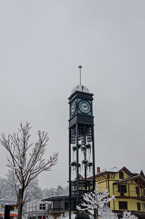Clock tower in winter, Bankia town near Sofiaの写真素材
